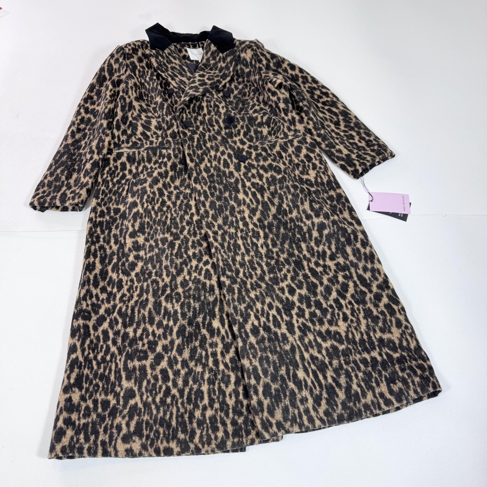 Avec Les Filles Coat‎ Womens 1X Brown Leopard Print Fleece Long Button Front